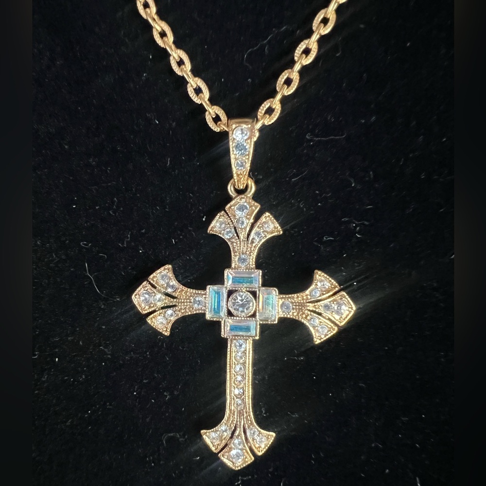 Vatican Library Gold-Tone Cross Necklace w/ Sparkling Rhinestones - Picture 6 of 16